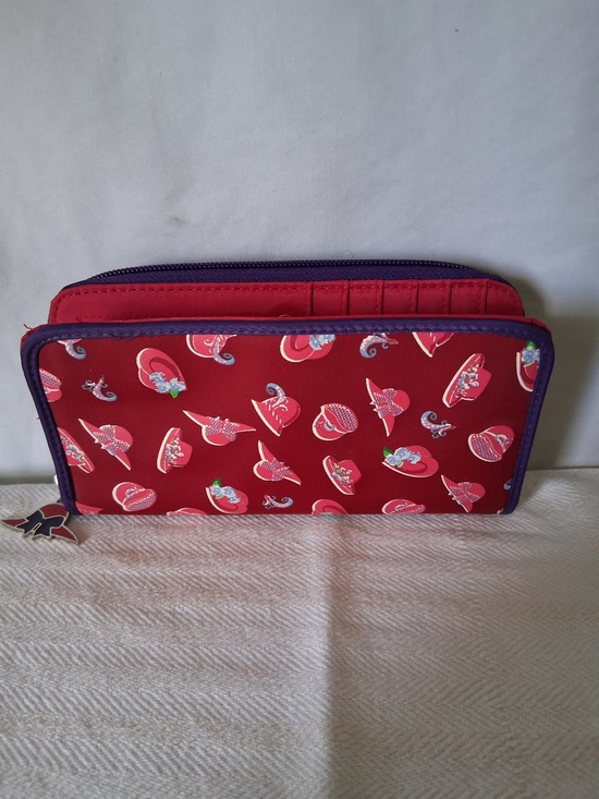 The Unbranded Brand Other - Red Patterned Women's Zip Wallet with Purple Trim and Hat Motif